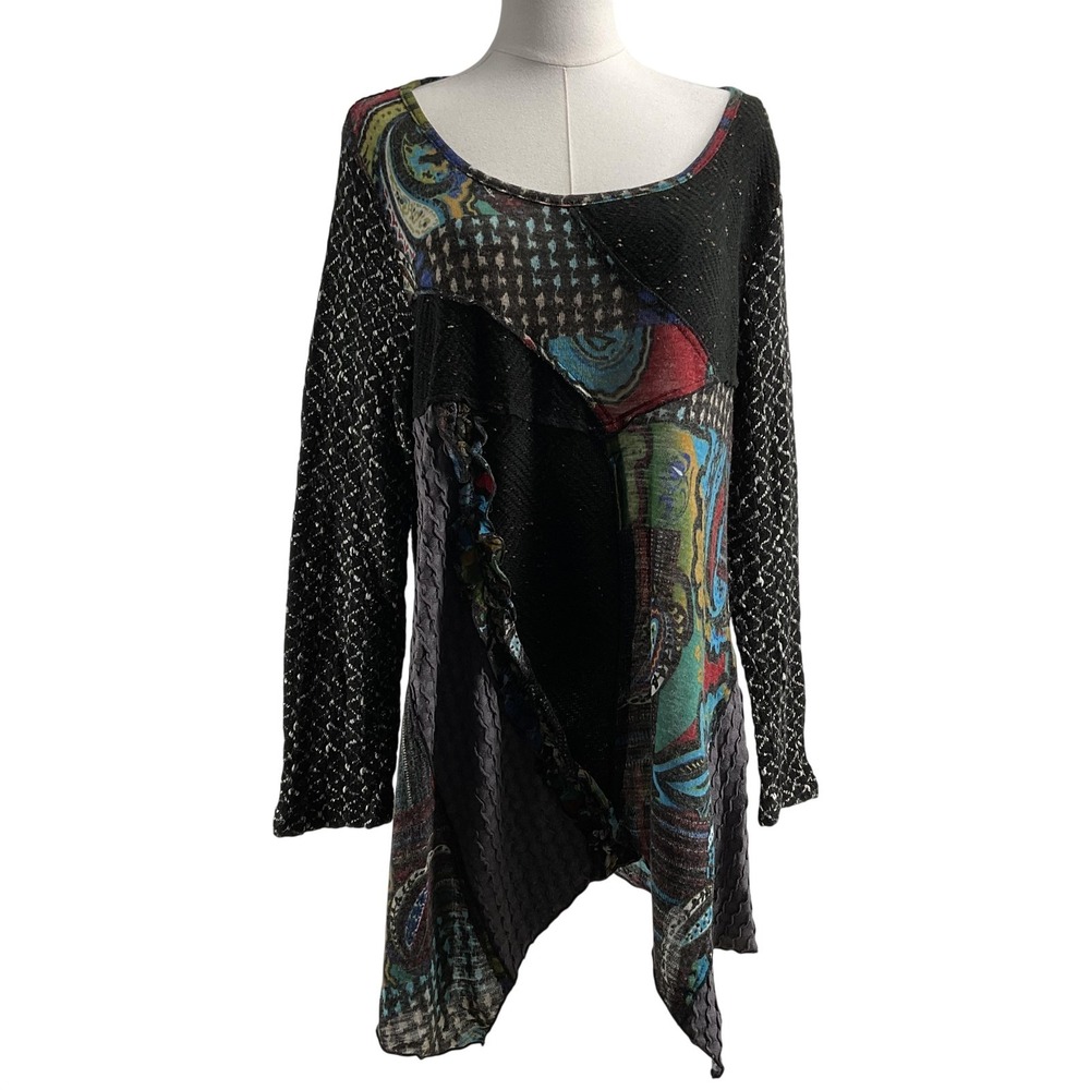 RADZOLI Sweater Tunic Womens‎ XL Black Acrylic-Poly Paisley Open-Knit Oversized